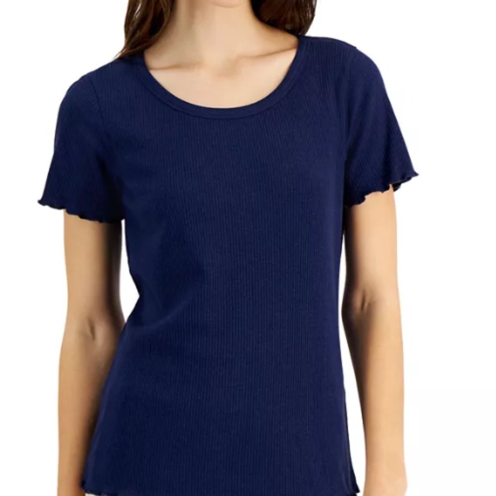 NWT Jenni Lettuce Edge Ribbed Navy Sail Sleep Loungewear Short Sleeve T-Shirt